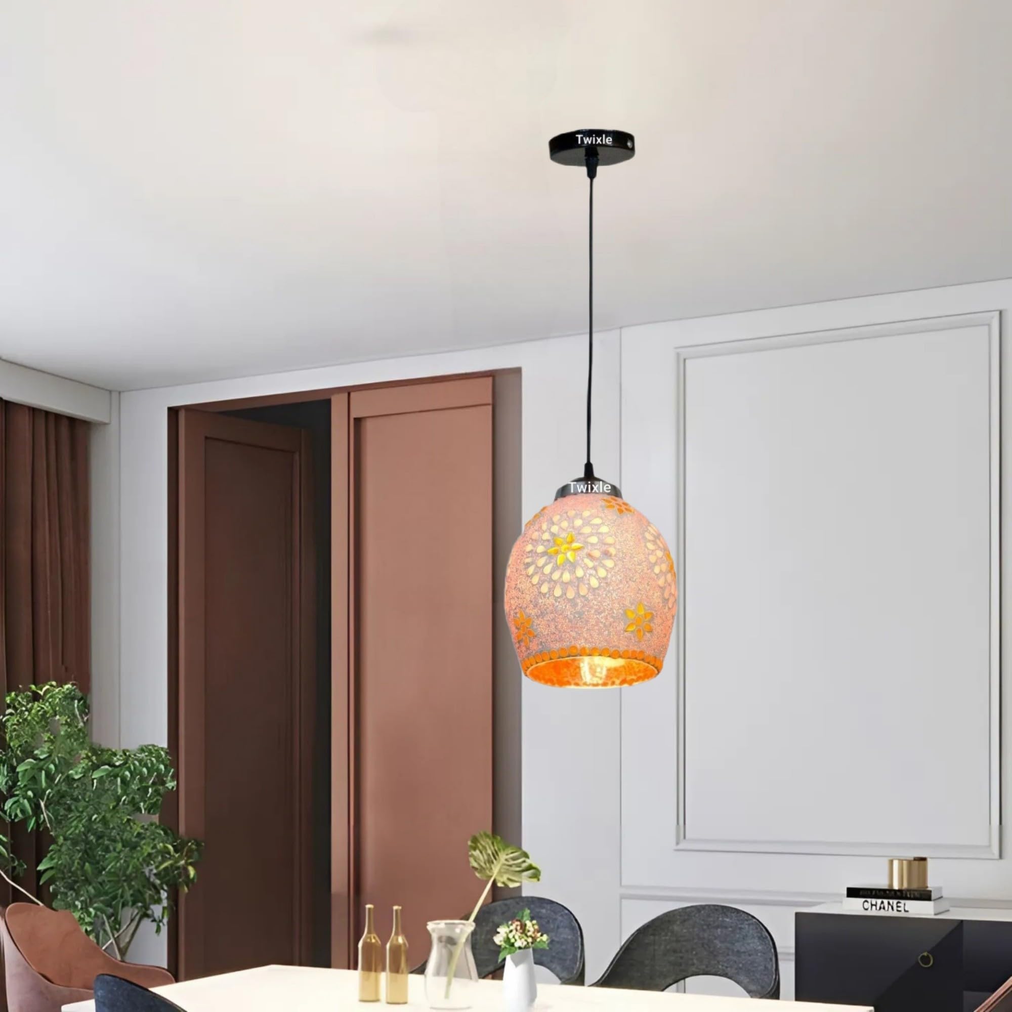Buy twixle Pendant Light with Handmade Pink Glass Shade, Metal
